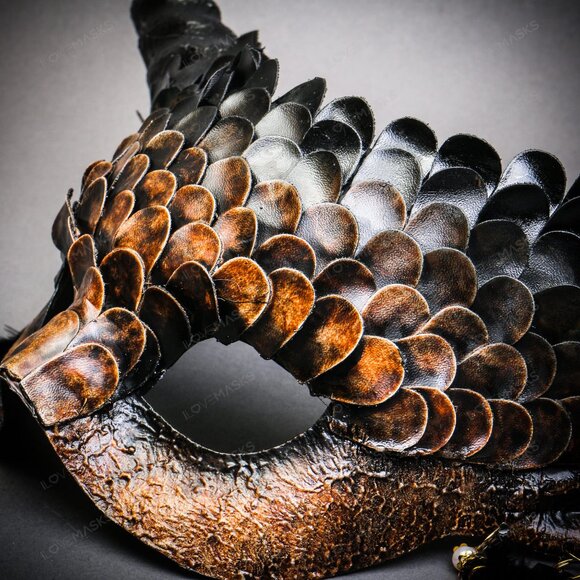 Brown Krampus Horns Brown Squama Animal Devil Halloween Masquerade Party Mask - Picture 5 of 5